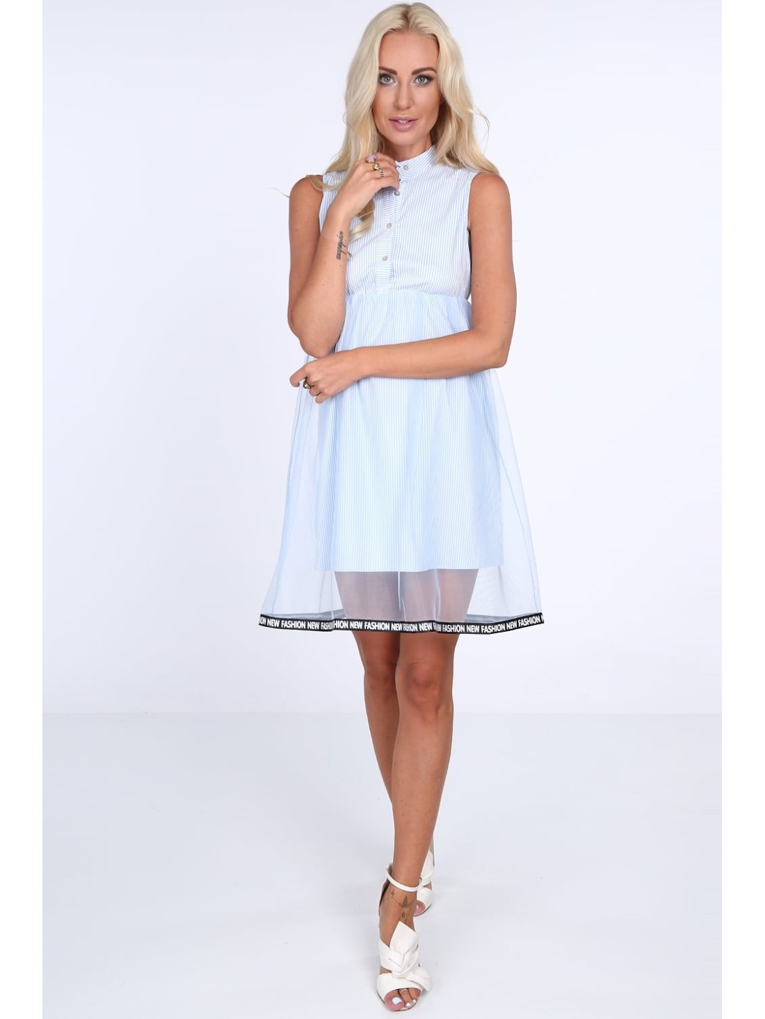 Hellblaues gestreiftes Kleid mit Tüll ALZ3247 – Online-Shop – Boutique